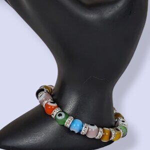 Colourful Glass Eye Beaded Stretch Bracelet